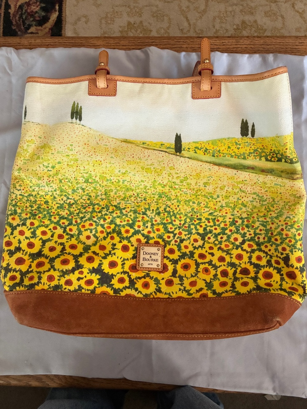 Dooney & Bourke Sunflower Field Canvas Tote with Tan Leather Trim